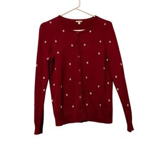 Talbots Red Knit Cardigan w metallic silver polka dots SMALL